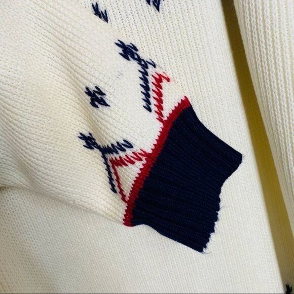 Vintage JCPenny Winter Knit Off White Blue Red Holiday Style Men's Sweater Size - Picture 4 of 8